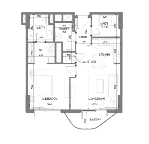 Floor plan, 1 Bed, 828 sq ft