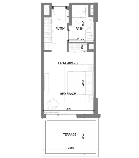 Floor plan, Studio, 519 sq ft