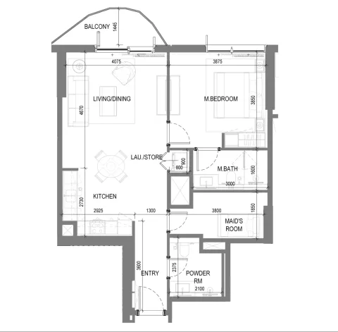 Floor plan, 1 Bed, 849 sq ft