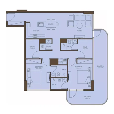 Floor plan, 2 Beds, 1,150 sq ft