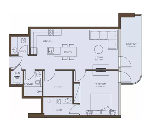 Floor plan, 1 Bed, 967 sq ft