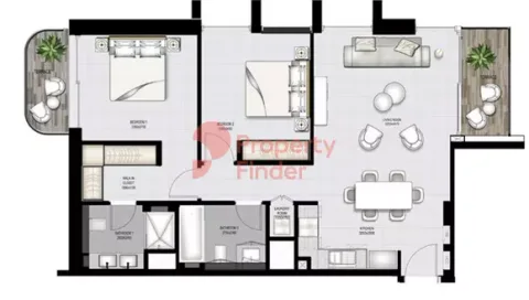 Floor plan, 2 Beds, 1,132 sq ft