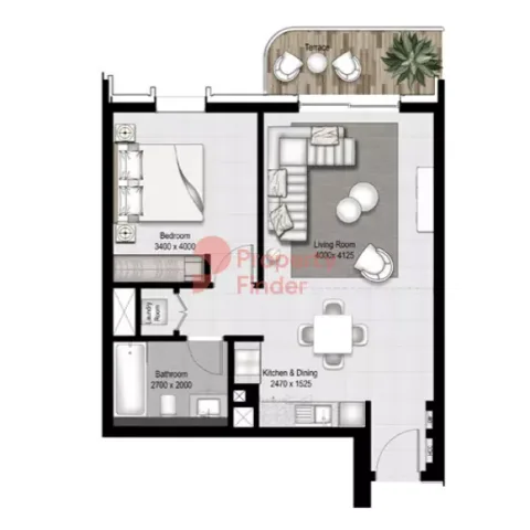 Floor plan, 1 Bed, 745 sq ft