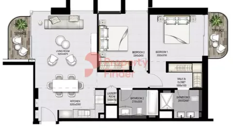 Floor plan, 2 Beds, 1,132 sq ft