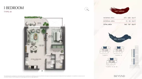 Floor plan, 1 Bed, 749 sq ft