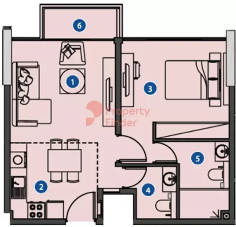 Floor plan, 1 Bed, 590 sq ft