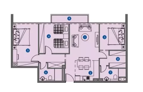 Floor plan, 3 Beds, 1,310 sq ft