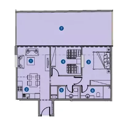 Floor plan, 2 Beds, 1,050 sq ft