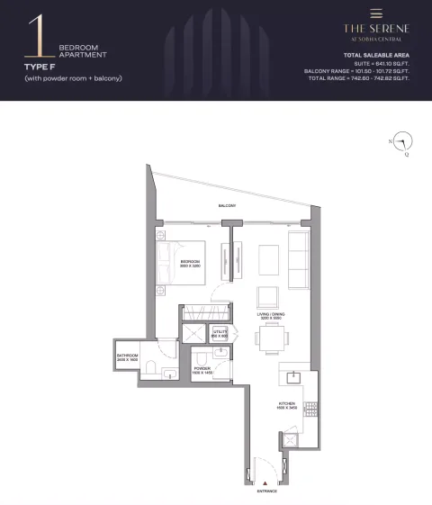 Floor plan, 1 Bed, 742 sq ft