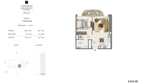 Floor plan, 1 Bed, 766 sq ft