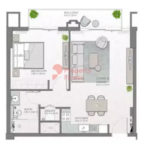 Floor plan, 1 Bed, 710 sq ft