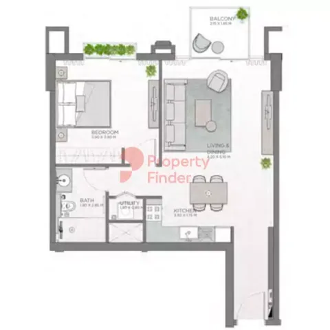 Floor plan, 1 Bed, 737 sq ft