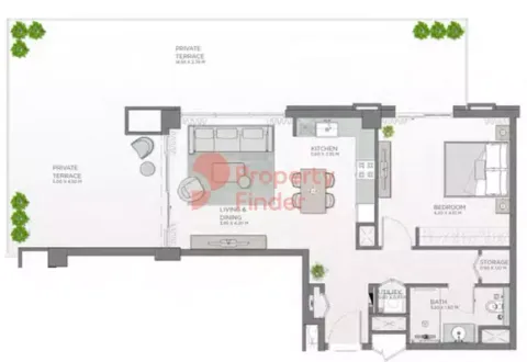 Floor plan, 1 Bed, 1,411 sq ft