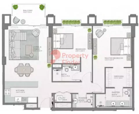 Floor plan, 2 Beds, 1,283 sq ft