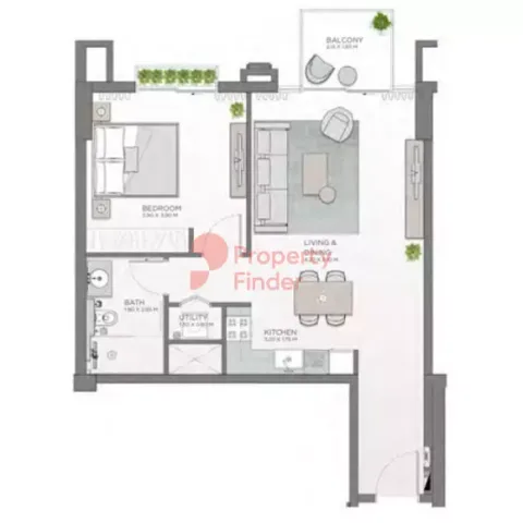 Floor plan, 1 Bed, 744 sq ft