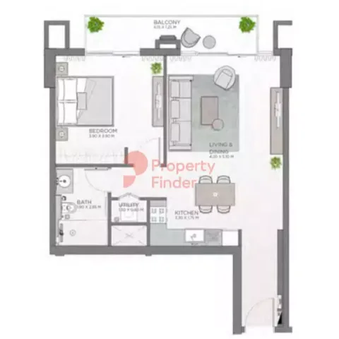 Floor plan, 1 Bed, 770 sq ft
