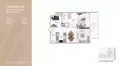 Floor plan, 1 Bed, 885 sq ft