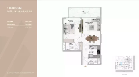 Floor plan, 1 Bed, 810 sq ft