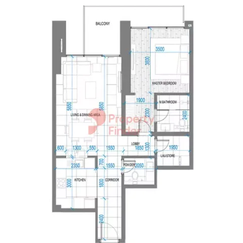 Floor plan, 1 Bed, 957 sq ft