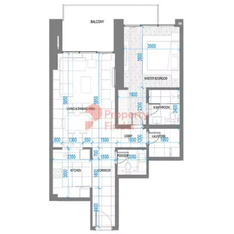 Floor plan, 1 Bed, 974 sq ft