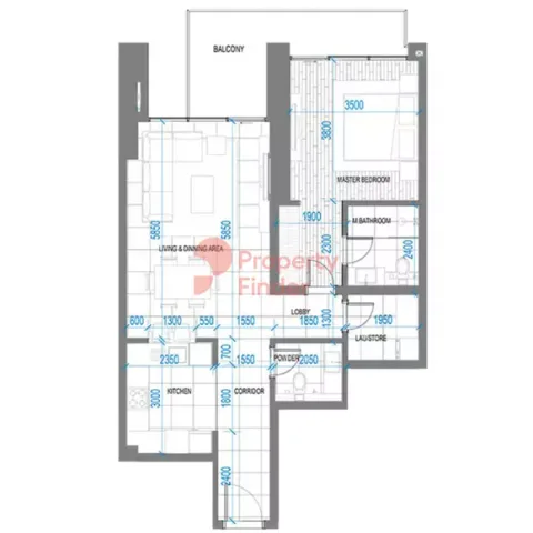 Floor plan, 1 Bed, 958 sq ft