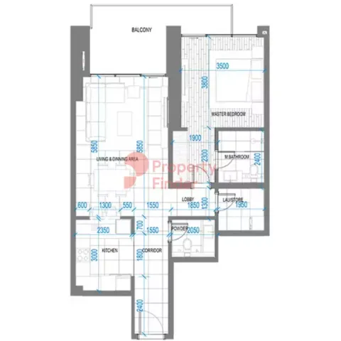 Floor plan, 1 Bed, 974 sq ft