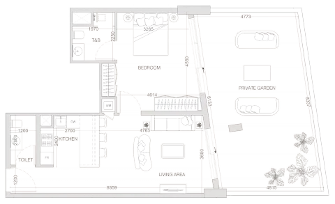 Floor plan, 1 Bed, 1,085 sq ft