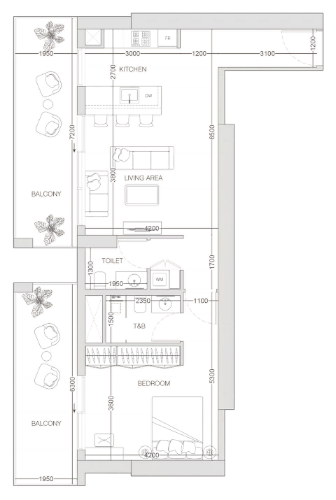 Floor plan, 1 Bed, 1,024 sq ft
