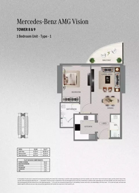Floor plan, 1 Bed, 632 sq ft