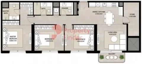Floor plan, 3 Beds, 1,354 sq ft