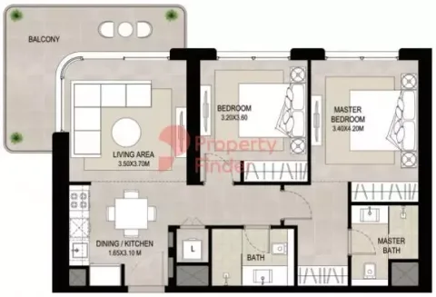 Floor plan, 2 Beds, 903 sq ft