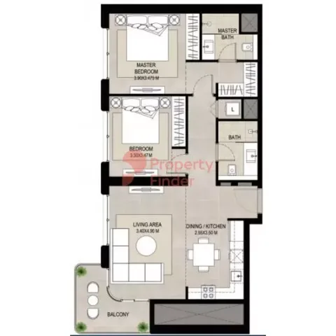 Floor plan, 2 Beds, 931 sq ft