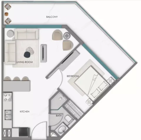 Floor plan, 1 Bed, 659 sq ft