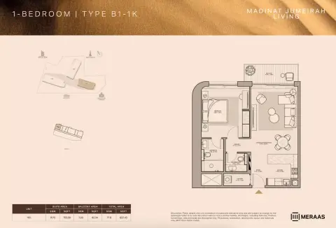 Floor plan, 1 Bed, 837 sq ft