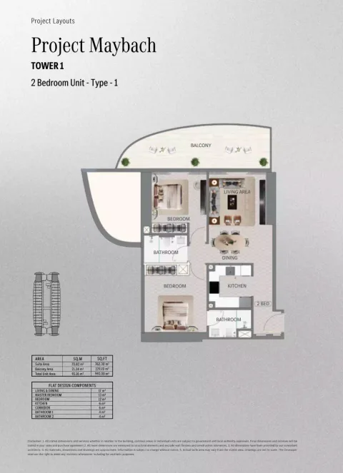 Floor plan, 2 Beds, 992 sq ft