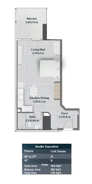 Floor plan, Studio, 570 sq ft