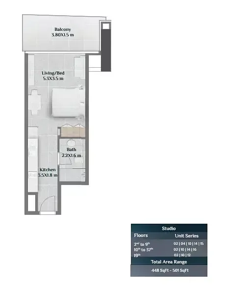 Floor plan, Studio, 448 sq ft