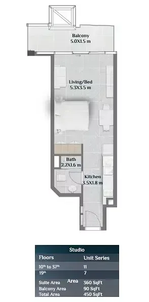 Floor plan, Studio, 450 sq ft