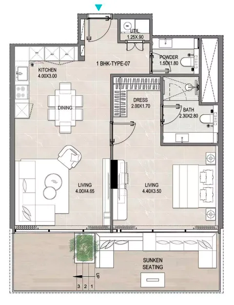Floor plan, 1 Bed, 992 sq ft