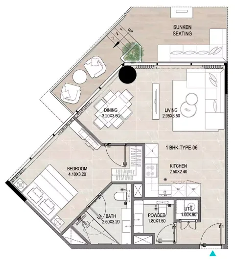 Floor plan, 1 Bed, 857 sq ft