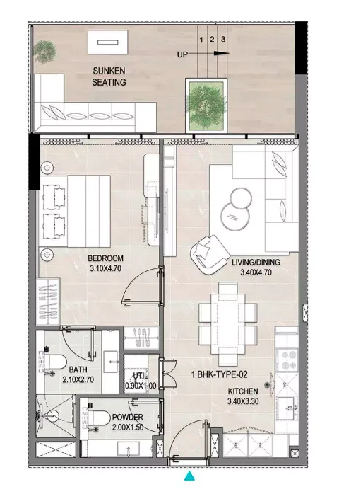 Floor plan, 1 Bed, 778 sq ft