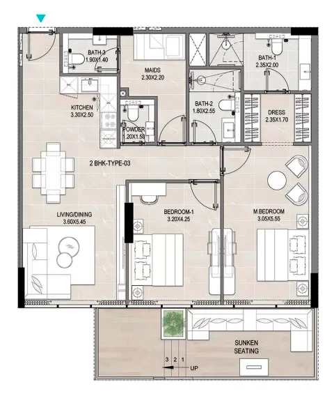 Floor plan, 2 Beds, 1,273 sq ft