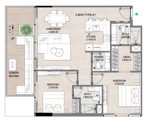 Floor plan, 2 Beds, 1,092 sq ft