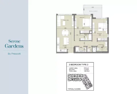 Floor plan, 2 Beds, 1,073 sq ft