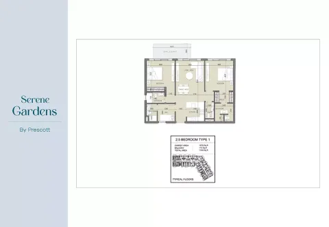Floor plan, 3 Beds, 1,180 sq ft