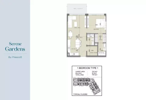 Floor plan, 1 Bed, 795 sq ft