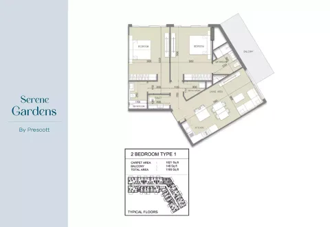 Floor plan, 2 Beds, 1,169 sq ft