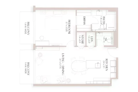 Floor plan, 1 Bed, 776 sq ft