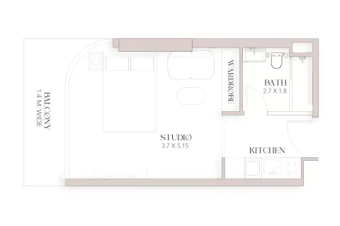 Floor plan, Studio, 406 sq ft