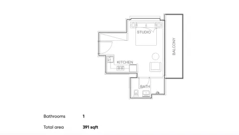 Floor plan, Studio, 391 sq ft